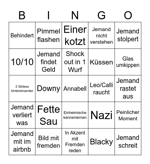 Neger Bingo Card