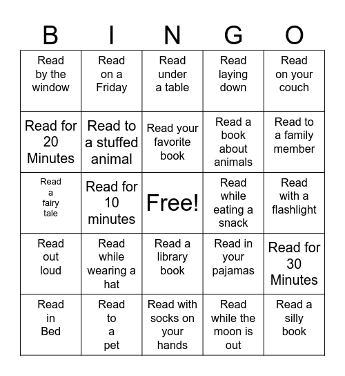 Kids Winter Reading Challenge Bingo Card