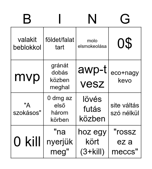 A MACSKA (CSÉ?) Bingo Card