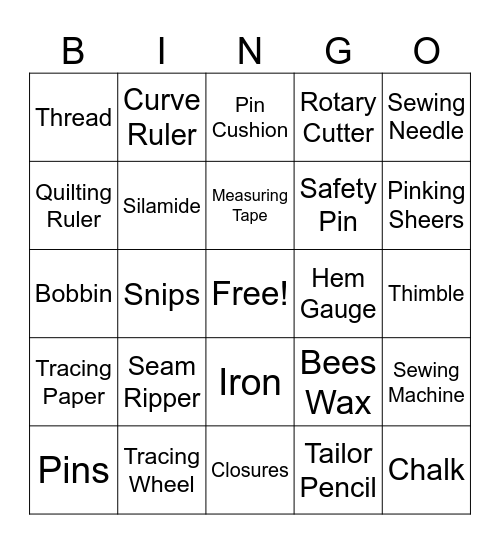 Costume Shop Bingo Card