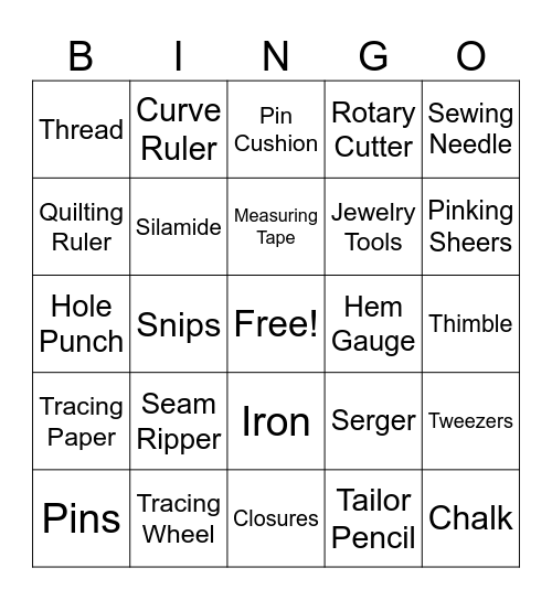 Costume Shop Bingo Card