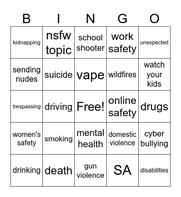 PSA Bingo Card