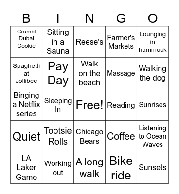 Simple Pleasures Bingo Card