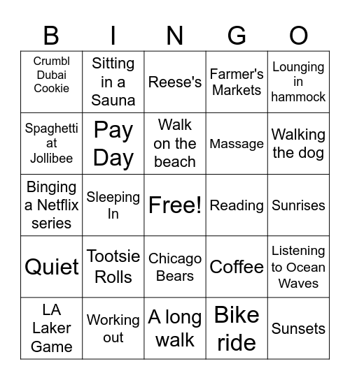 Simple Pleasures Bingo Card