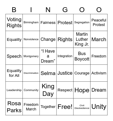 Martin Luther King, Jr. Bingo Card
