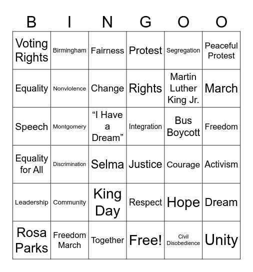 Martin Luther King, Jr. Bingo Card