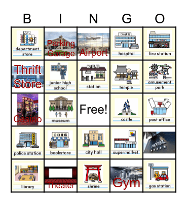 Buildings and Places Bingo Card