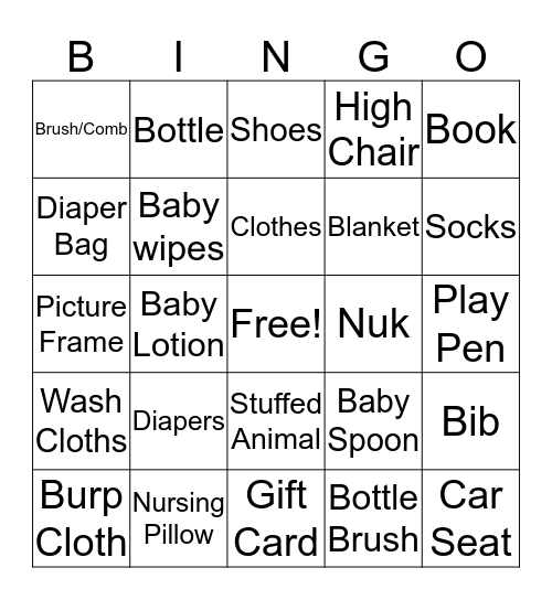 Baby K Bingo Card