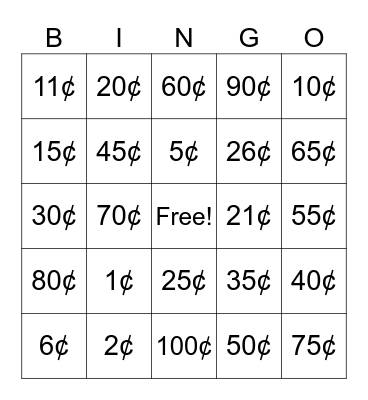 Coin Bingo! Bingo Card