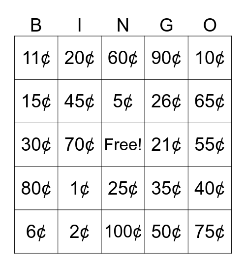 Coin Bingo! Bingo Card