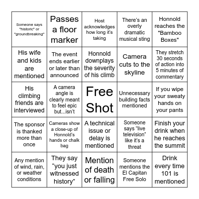 SKYSCRAPER LIVE: THE DRINKING GAME Bingo Card