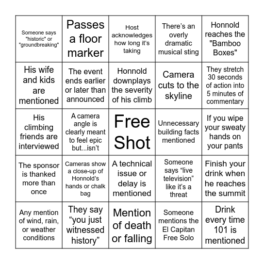 SKYSCRAPER LIVE: THE DRINKING GAME Bingo Card