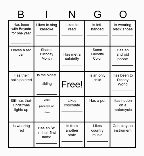 Find Someone Who.... Bingo Card