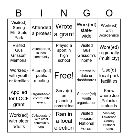 Lawrence Cty Check-In, Check-up Bingo Card