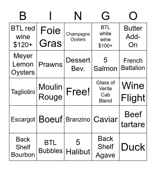 La Fête Bingo Card