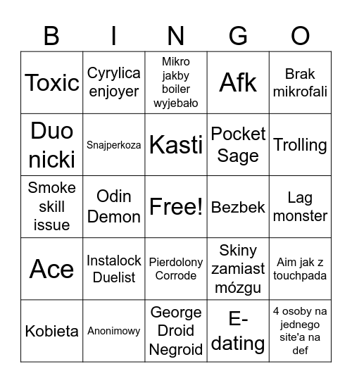 Valorant Bingo Card