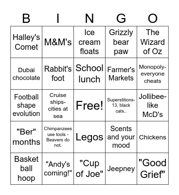 Fun Facts Bingo Card