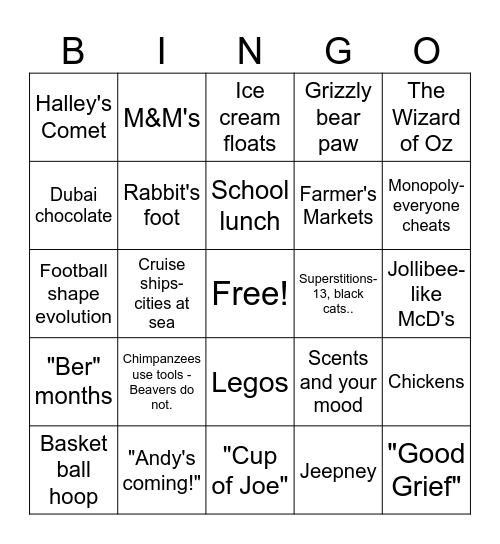 Fun Facts Bingo Card