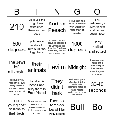 Parsha of the Week Bingo Card