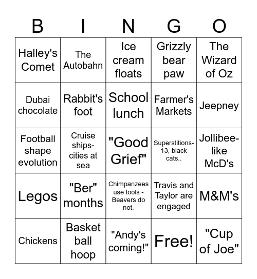Fun Facts Bingo Card