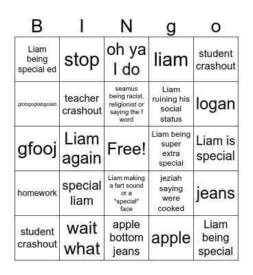 School Bingo Card