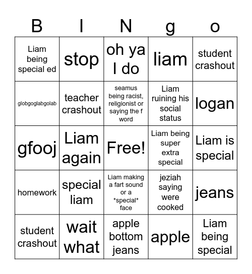 School Bingo Card
