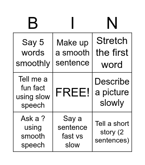 Fluency Bingo Card