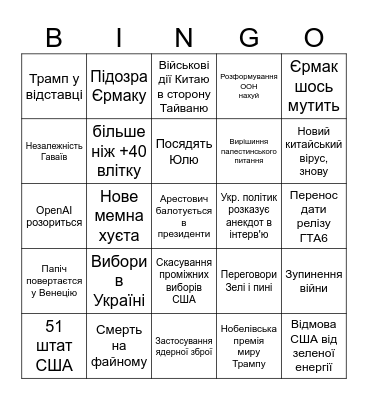 Бінго на 2026 Bingo Card