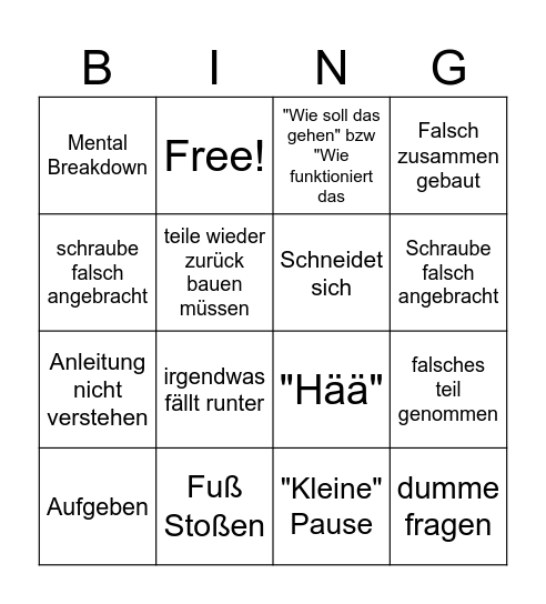 Tisch aufbauen Bingo Card