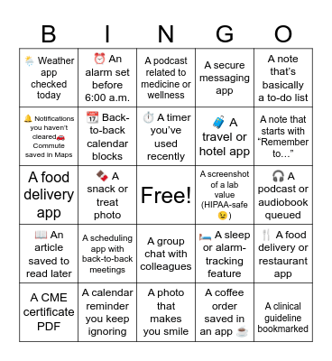 What's on your phone? Bingo Card