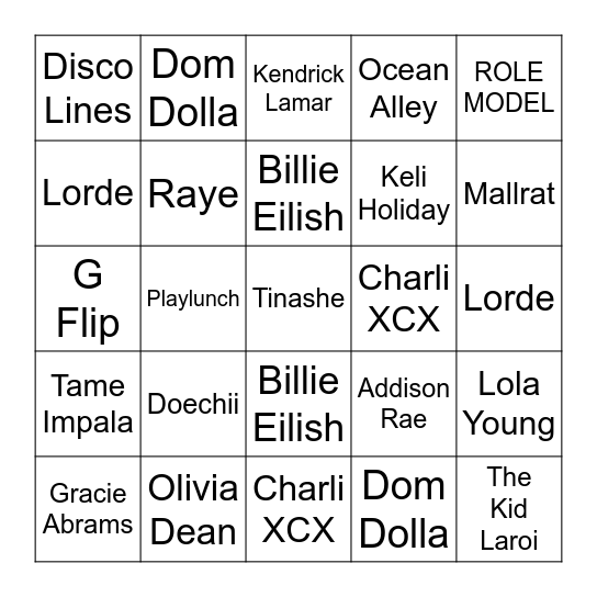 HOTTEST 100 BINGO Card