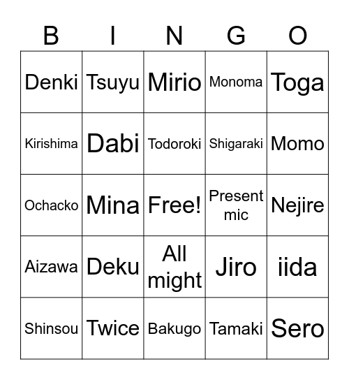 My hero academia 1.5 Bingo Card