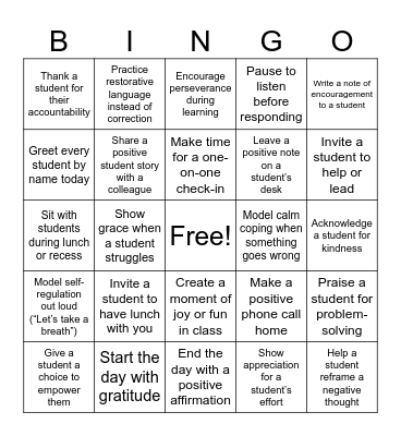 Counselor's Week Bingo Challenge Bingo Card