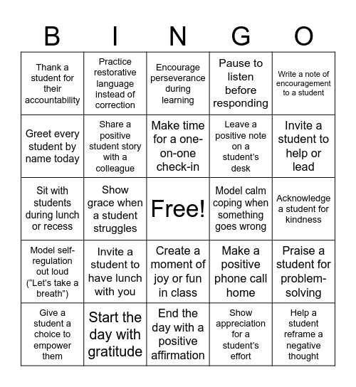 Counselor's Week Bingo Challenge Bingo Card