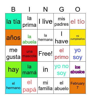 LOS MIEMBROS DE LA FAMILIA Bingo Card