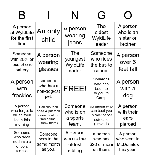 WYLDLIFE BINGO Card