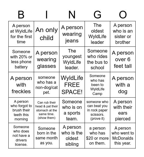 WYLDLIFE BINGO Card