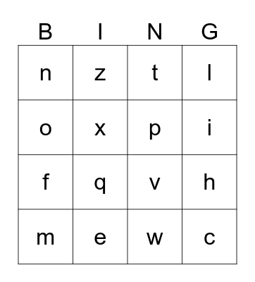 Alphabet Bingo Card
