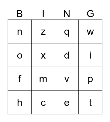 Alphabet Bingo Card