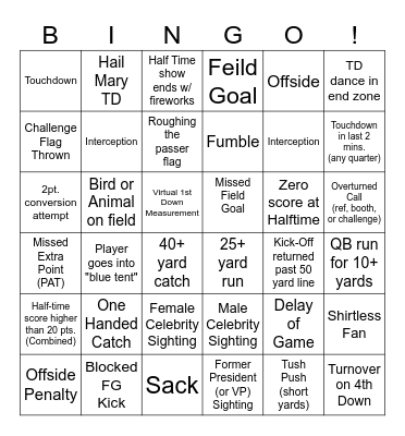 SUPERBOWL Bingo Card