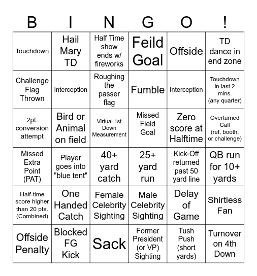SUPERBOWL Bingo Card