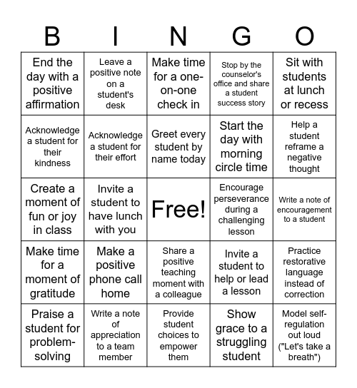 Counselor's Week BINGO Challenge Bingo Card