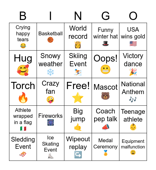 Winter Olympics 2026 Bingo Card