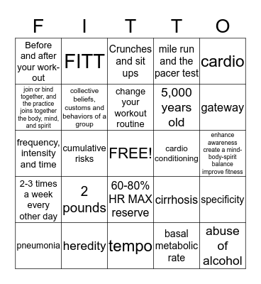Health BINGO part 1 Bingo Card
