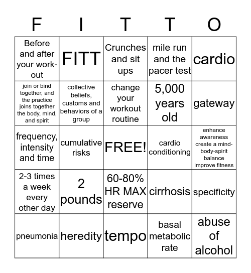 Health BINGO part 1 Bingo Card