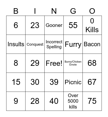 Number Bingo 1-75 Bingo Card