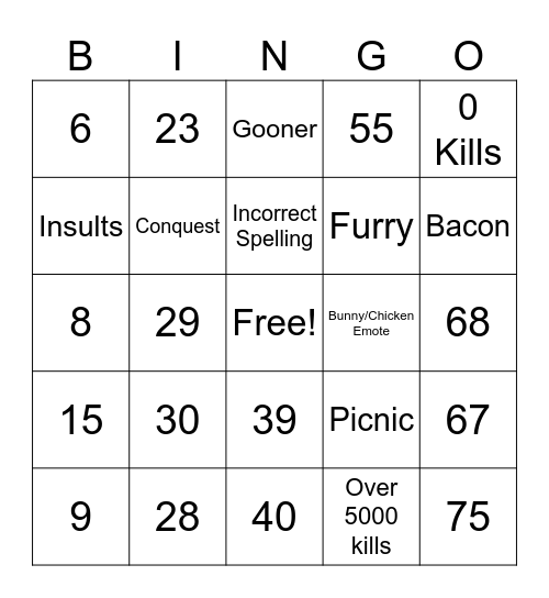 Number Bingo 1-75 Bingo Card