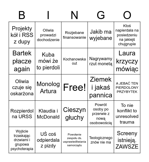 URSS Bingo Card