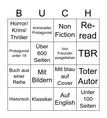 Unser Buchbingo an das wir uns eh nicht halten <3 Bingo Card
