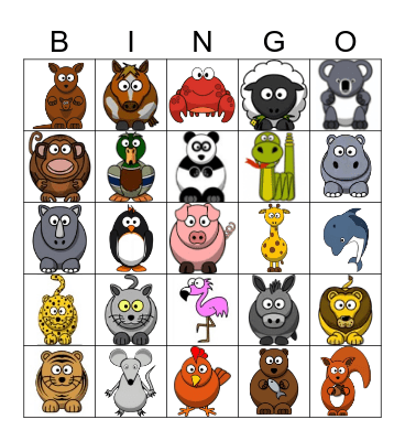 Animals Bingo Card